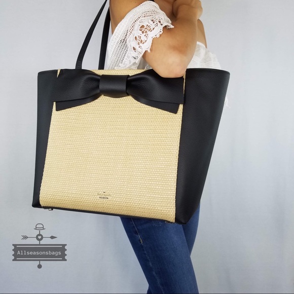 Kate spade Olive Drive Straw Savannah Tote Bow Bag - Picture 4 of 8